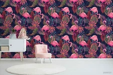 3D Flamingo Pattern Wallpaper Wall Mural Removable Self-adhesive Sticker 1057