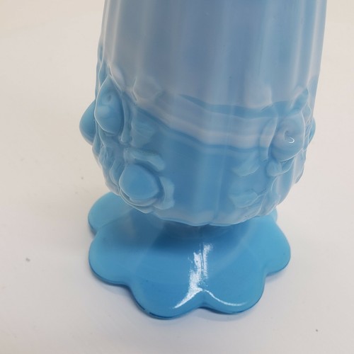 Fenton Blue Marble Cabbage Rose Swung Vase 11" - Picture 8 of 10