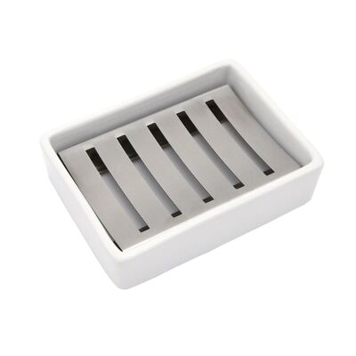 Jabonera Bandeja de Cerámica con Escurridor de Acero Inoxidable