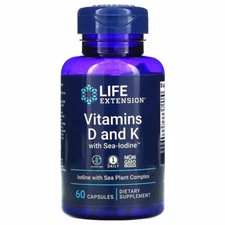 Vitamins D and K with Sea-Iodine Life Extension 60 Caps MK-7/K1/K2 