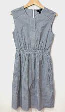 J Crew Striped Dress Size 2 Cotton Gray White Career Preppy Capsule Minimalist