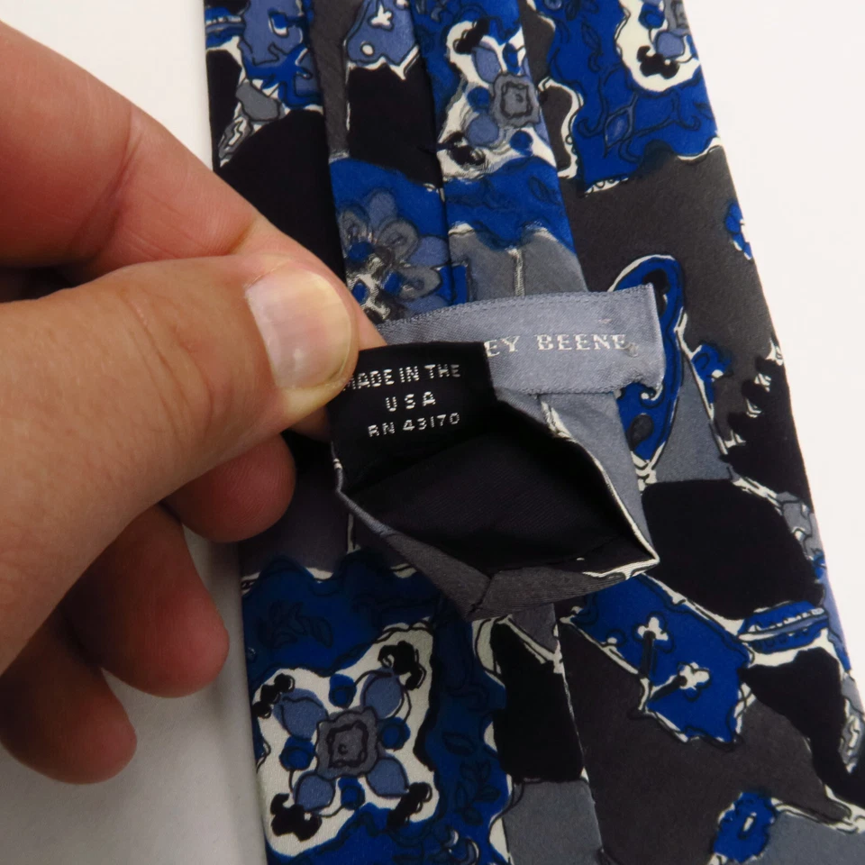 Corbata Geoffrey Beene Para Hombre Azul Negro Gris Abstracto Estampado Floral EE. UU. 57x3,75 Foto 4 de 4