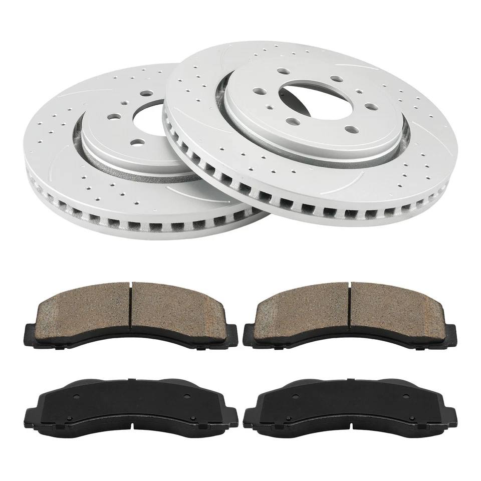 Front Drilled & Slotted Brake Rotors &Ceramic Pads For 2010-2021 Ford Expedition - Image 4 of 4