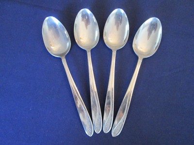 SET 4 SOUP SPOONS! Vintage DIXON DELUX stainless: FLORAL SPRAY pattern: LOVELY