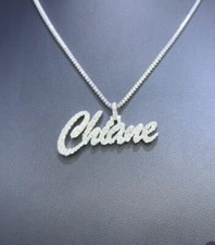 Men's 2Ct Real Moissanite Custom Cursive Name Pendant 14k White Gold Plated