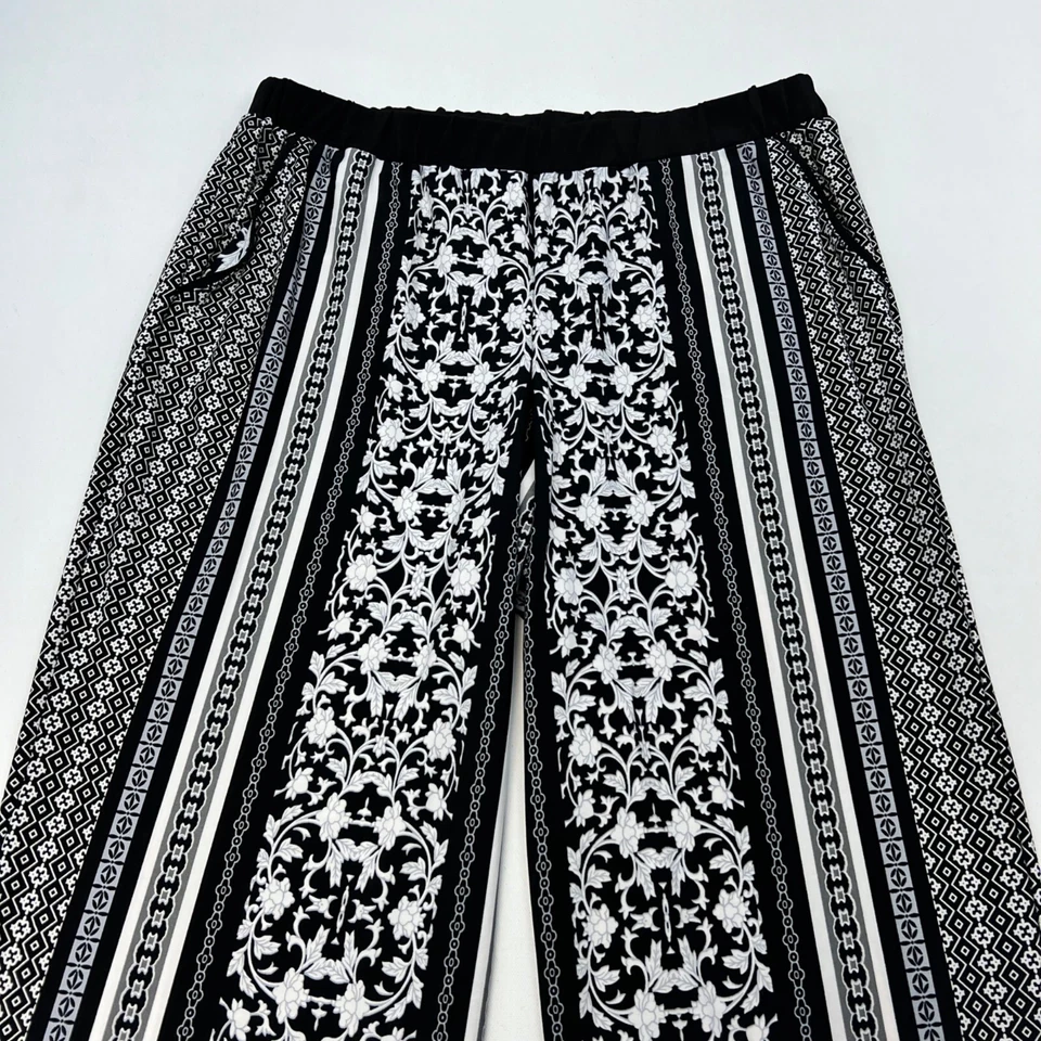 NY Collection Pull On Mixed Print Wide Leg Pants Women’s Size Large Pockets - Image 2 of 4