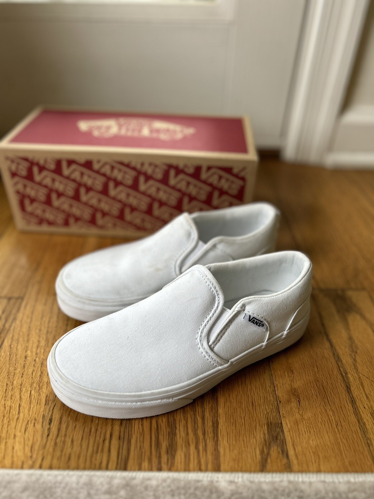 Vans Youth Boys Classic Slip On Loafer White Canvas Off The Wall Sneakers-image