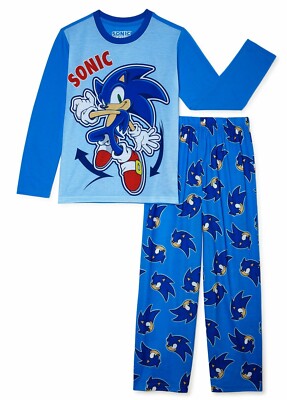 NWT Sonic The Hedgehog Pajamas Boys Set Long Sleeve T Shirt Pants Size 6 7 8 NEW