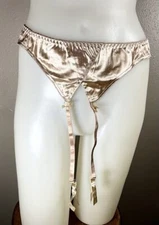 Vtg Glossy Gold Bronze Satin Ribboned Garter Belt Trolley Garters w Ribbons L
