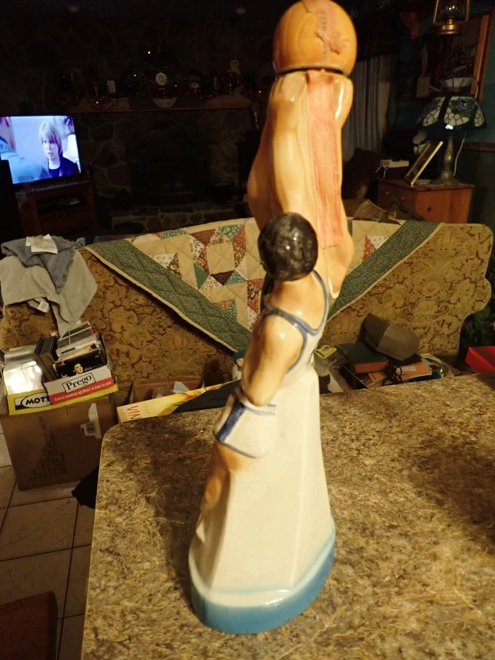 Vintage 1974 Ezra Books Decanter Bottle Basketball Players ceramic 16" - Image 3 of 4