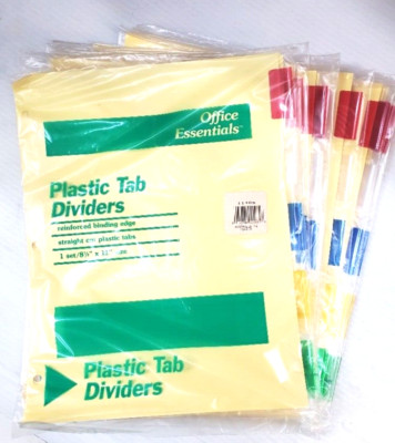 11465 Office Essentials Plastic 5 Tab Dividers- 8.5 x11 , LOT of 48, NOS, Mexico