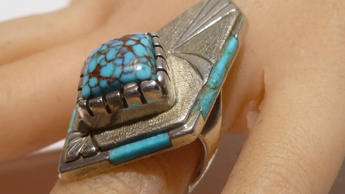Navajo Ring By Leo Yazzie Sterling Silver Natural Red Coral
