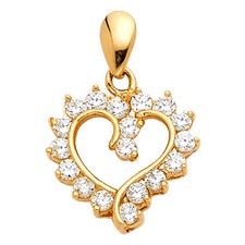 Small Tiny 14k Yellow Gold Heart Love CZ Pendant Charm Womens For Necklace Chain