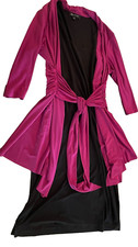 Jones New York Dress Black with Pink Waist Wrap Long Sleeve Size 14