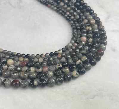 Black Silver Leaf Jasper Round 6mm 8mm 10mm
