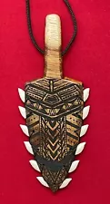 Handcrafted Hawaiian Koa Leiomano War Weapon Replica Necklace - Model # 4