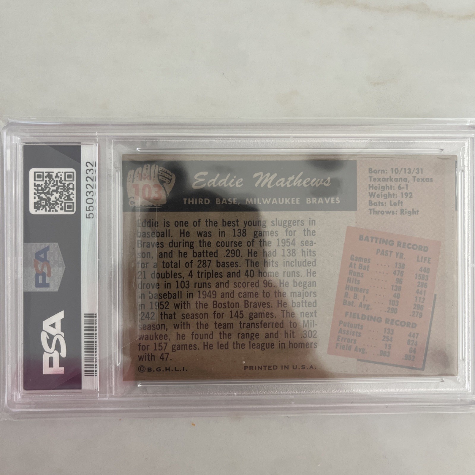 1955 Bowman Set-Break #103 Eddie Mathews PSA 7 NM HOF Vintage🔥🔥🔥 view 2