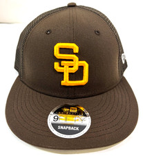 San Diego Padres MLB NE Low Profile Cooperstown Trucker Snapback Hat~Brown/Gold