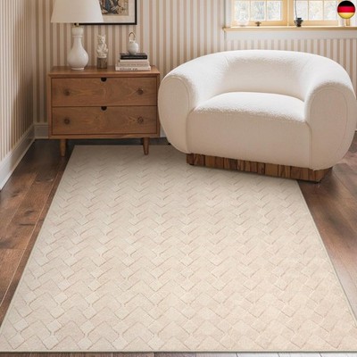 Kurzflor Teppich Wohnzimmer 120X160CM, Großer Flauschiger rutschfest Boho Cream 