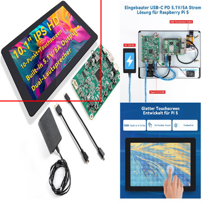 10 Zoll Touchscreen Raspberry Pi 5 1280x800 IPS LCD 5V