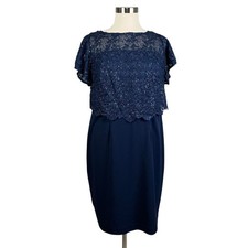 Adrianna Papell Women's Cocktail Dress Size 20W Blue Sequined Lace Sheath