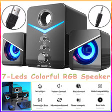 USB Powered Wired 2.1 Computer Speakers Stereo Bass Subwoofer LED For PC Laptop