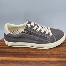Taos Z Soul Shoes Womens 8 Gray Canvas Side Zip Lace Up Low Top Comfort Sneakers