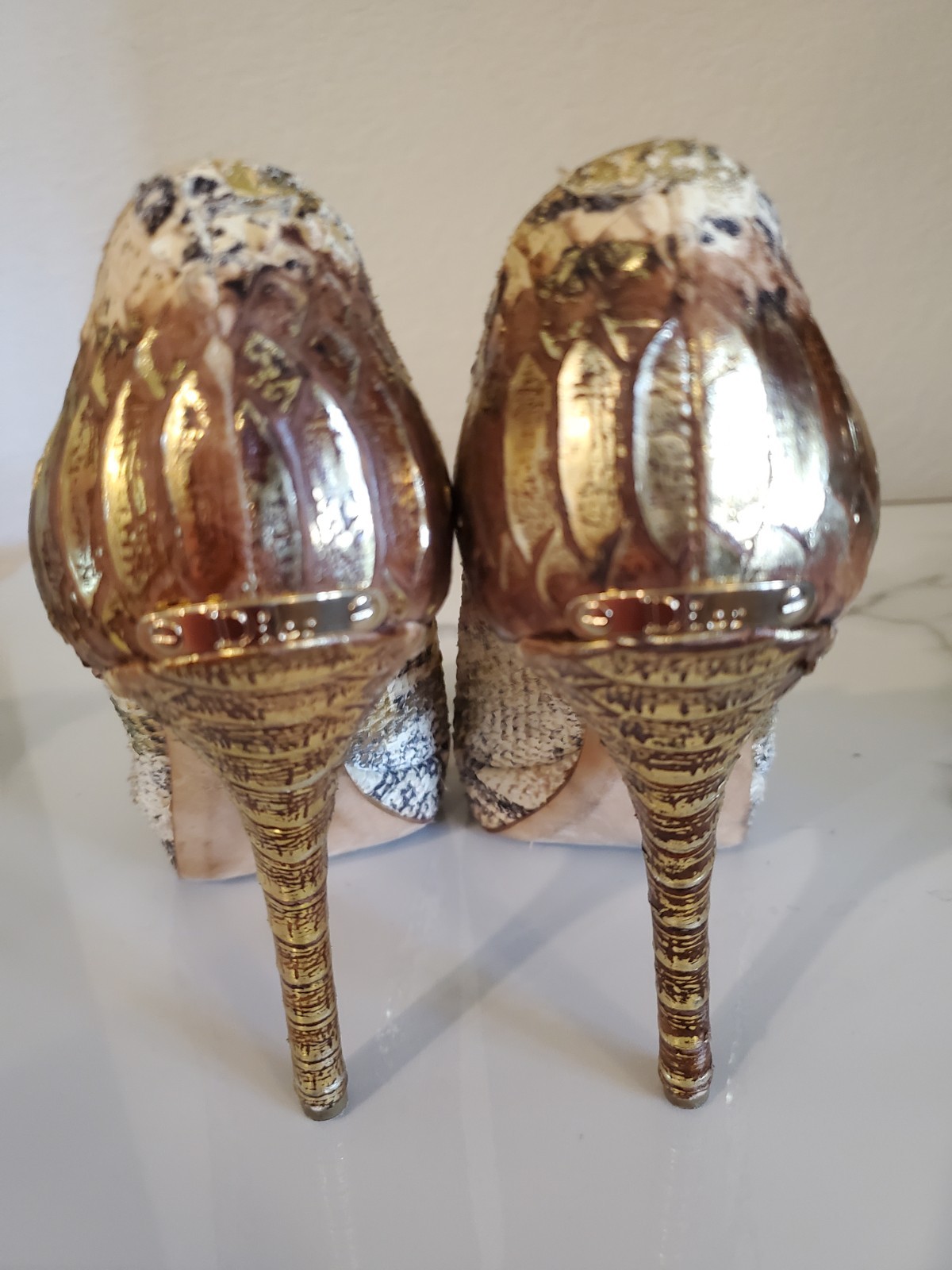 Dior Gold Beige Python Snakeskin Platform Peep To… - image 20