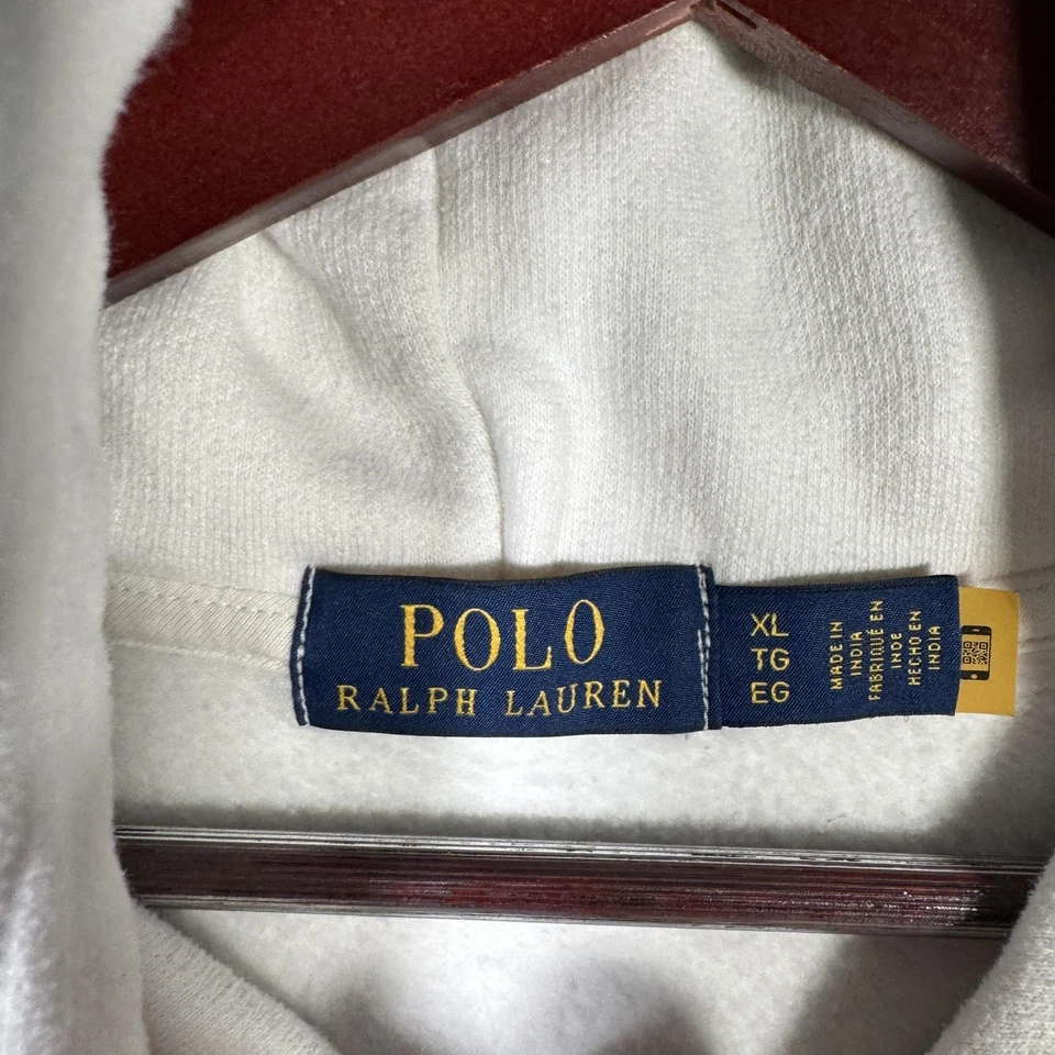 Polo Ralph Lauren Sudadera con Capucha Para Hombres XL Blanco Logotipo a Cuadros Polar Pullover Deletrear Foto 4 de 4