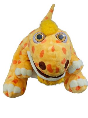 2001 Accord Publishing Plush Hand Puppet Orange Dinosaur Animated Eyes  8'' 