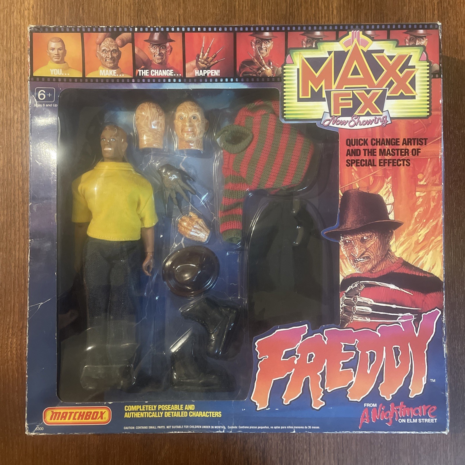 JUEGO DE FIGURAS MATCHBOX 1989 MAX FX FREDDY FROM A NIGHTMARE ON ELM STREET 9" SIN USAR, EN CAJA