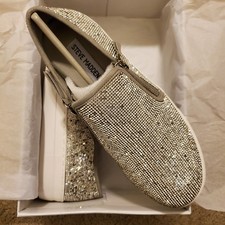NIB Steve Madden Glaammar Rhinestone 7.5 Womens Platform Zip Slip-On Sneakers