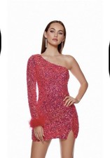 Alyce Paris Dress One Shoulder with Feather Sleeve Size 4 NWT