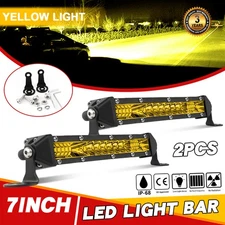 2x 7" Combo LED Work Light Bar Amber Single Row Slim Driving Fog Off Road ATV 8"