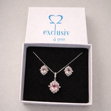 Schmuckset rosa Morganit Ohrringe Anhänger Kette Vintage Look Silber925 Ostern