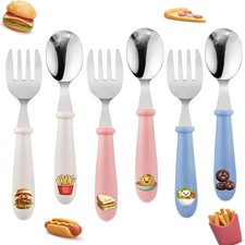 Food Themed Stainless Steel Toddler Utensil Set, 6-Piece Baby Forks and Spoons,