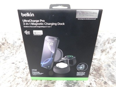 Belkin UltraCharge Pro 3-in-1 Qi2 25W Charging Stand MagSafe WIZ040 Black