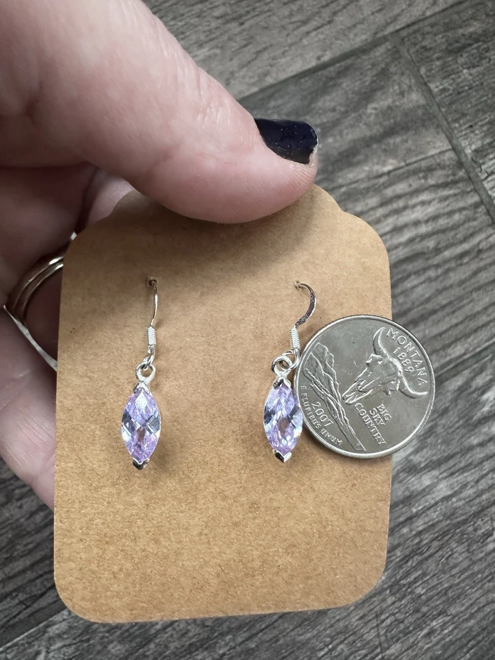 Sterling Silver Amethyst Drop Earrings .925 — 第 4/4 张图片