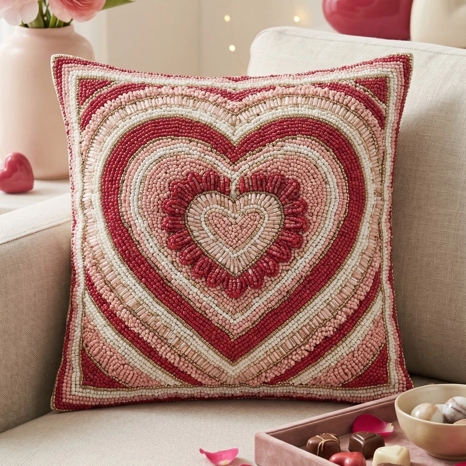 Decorative Beaded Heart Throw Pillow Cover - Romantic Valentine's Day Home Decor
Opens in a new wind