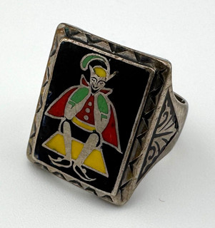 Men's Enameled Silver Ring Handmade Size 9 Vintage 13.9g