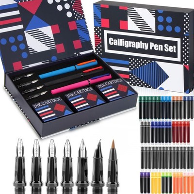 Calligraphy Pen Set,Fountain Pens with 7 Different Replaceable Nibs with 60 I...
