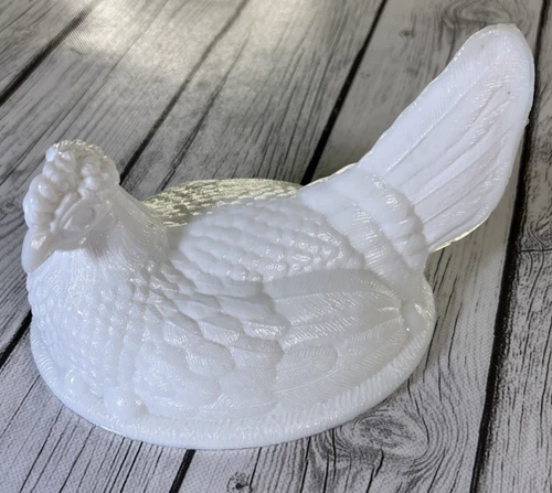 Vintage Challinor & Taylor White Milk Glass "Hen Lid Only" No Nest Basket.