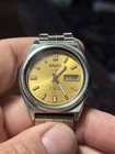 Seiko 5 Automatic 7009 37mm Gold Dial Arabic Day Date Vintage Japan Men’s Watch