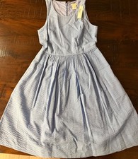 New with Tags - J Crew Dress Women 00 Blu Striped Sleeveless Zip 100% Cotton