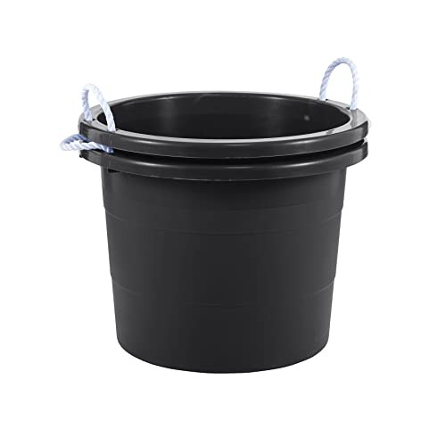 19 Gallon Rope Handle Tub, Heavy-Duty Organization and 2-Pack Black Bucket