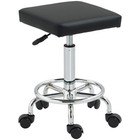 Stool Black PU Leather Adjustable 50-66cm Height Foam Padded 34x34cm Metal Base