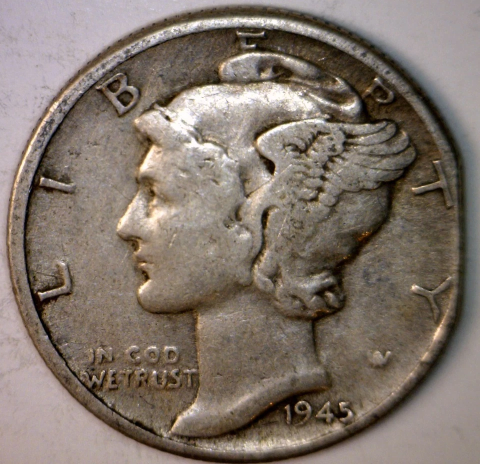 1945 ERROR STRAIGHT CLIPPED Mercury SILVER Dime Coin Nice Clip #2  NR - Image 3 of 4