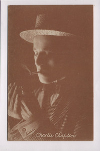 1920 Exhibit Machine Postcard Silent Film Star Charlie Chaplin Smoking Cigarette