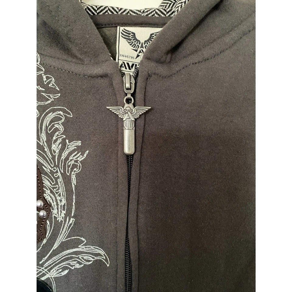 De Colección Avirex Y2K Cremallera Completa Sudadera con Capucha Calaveras Corona Tachuelas Apliques Patinador Estilo L (16-18) Foto 4 de 4