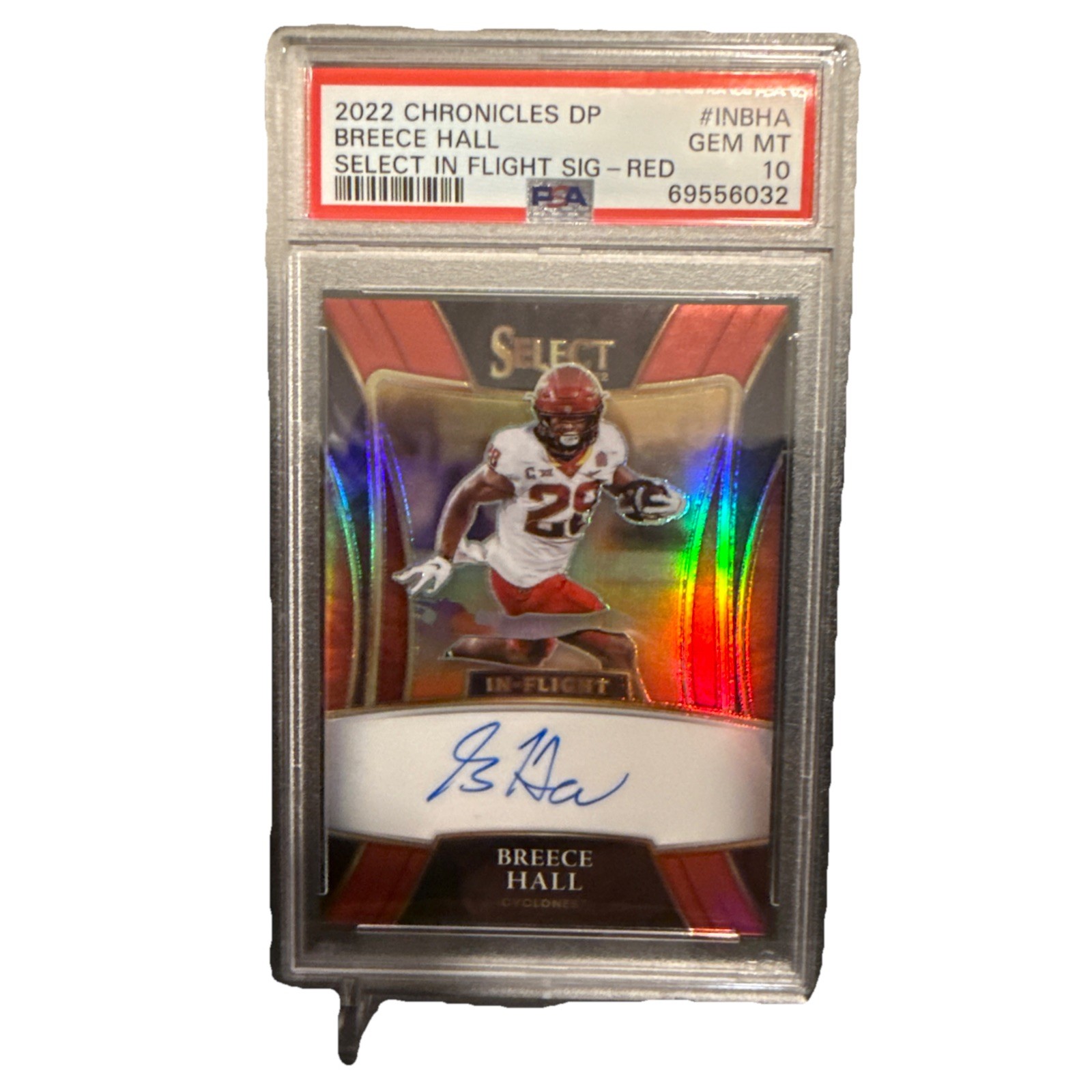 Breece Hall Panini Chronicles Draft Picks Select in Flight Signatures #INBHA Red